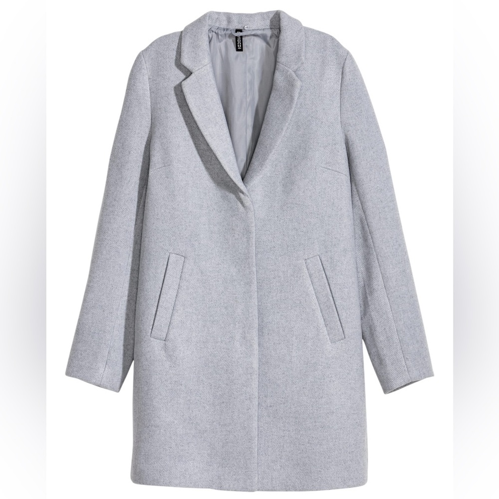 H&M Black Wool Blend Coat With Faux Fur Collar Size 6 - Picture 4 of 7